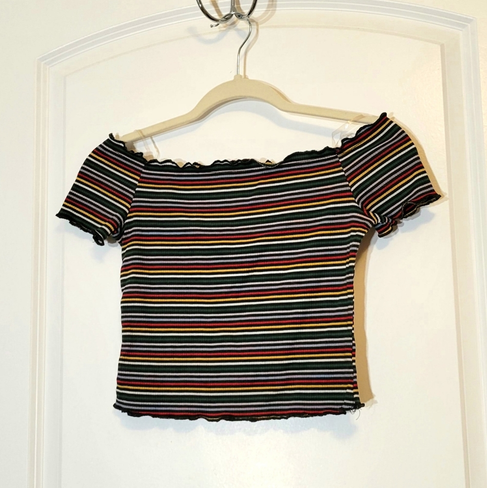 🌈 Charlotte Russe Rainbow Ruffle Trim Crop Top